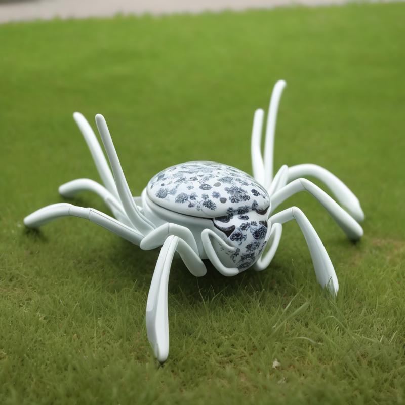 00325-2054224912-a (bwporcelaincd, porcelain, shiny_1.2) (spider_1.2), (solo_1.2), standing in lawn, , no humans, high quality, masterpiece, real.png